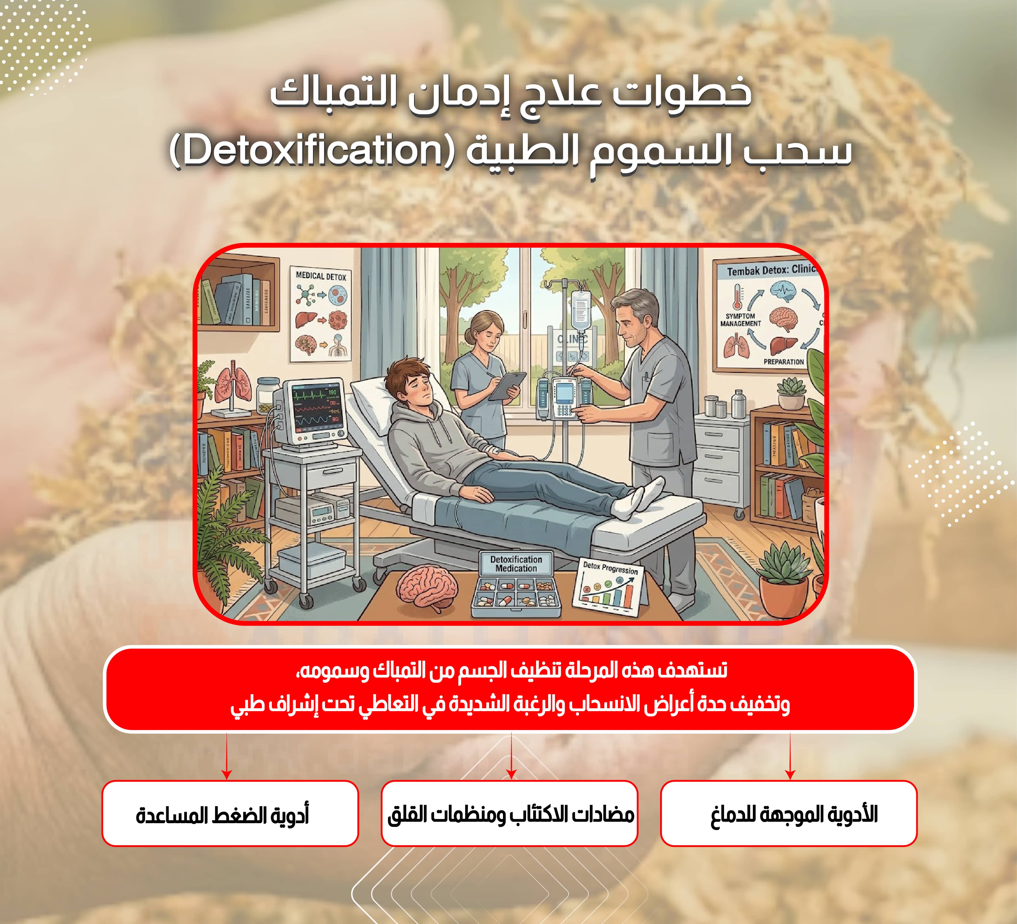 خطوات علاج إدمان التمباك مرحلة سحب السموم الطبية (Detoxification)